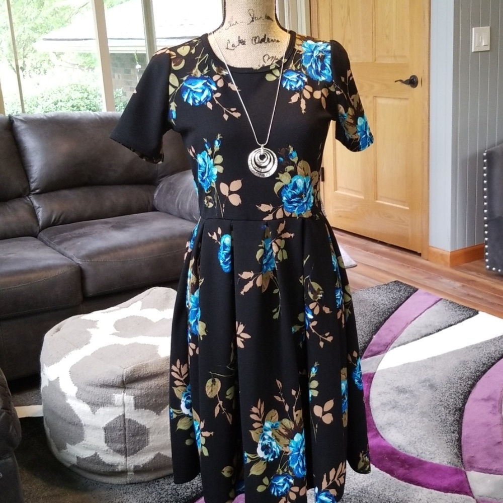 LuLaRoe Dress, Bright Blue Flowers Medium